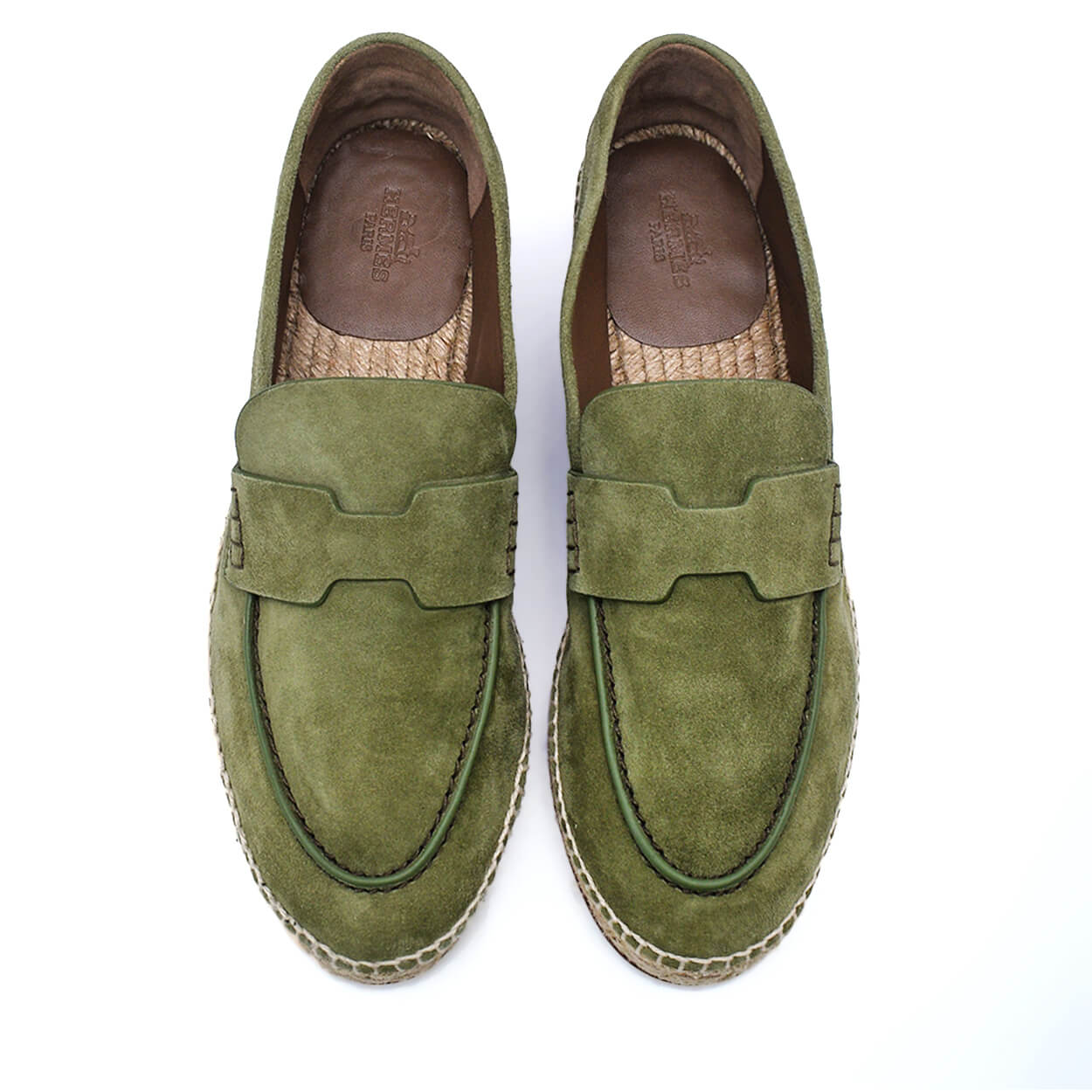 Hermès - Khaki Green Suede Goatskin Trip Espadrilles 37